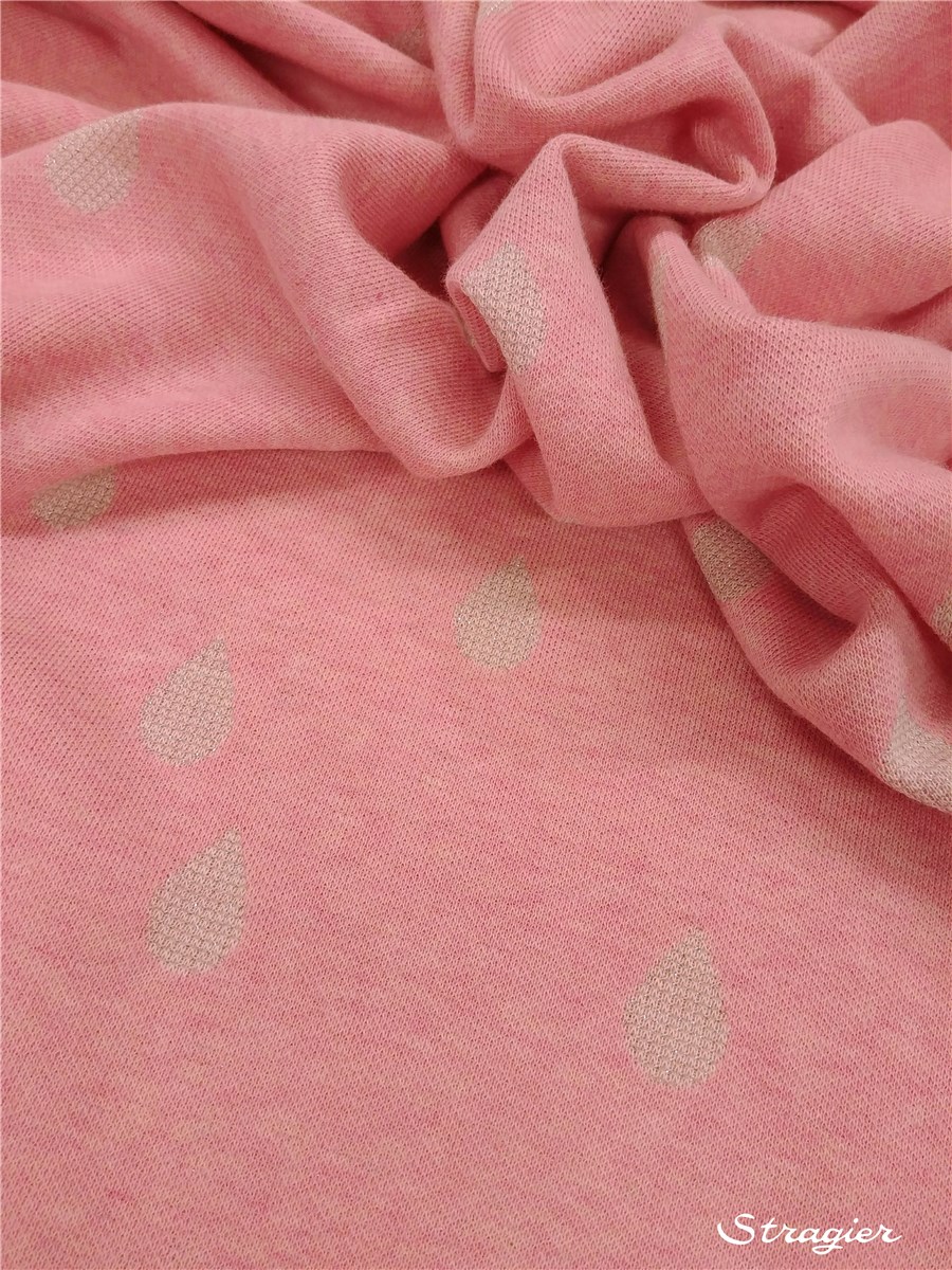 Jersey Jacquard Coton BIO - Glam Drops - Rose chiné-Argent 
