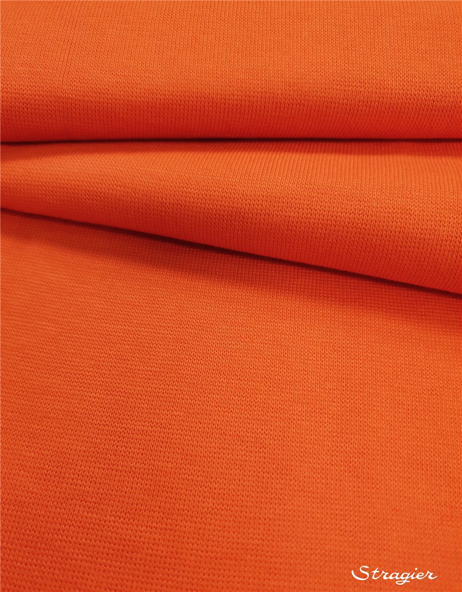 Pure Organic Cotton Knitted Ribbing - Plain - Orange Fluo