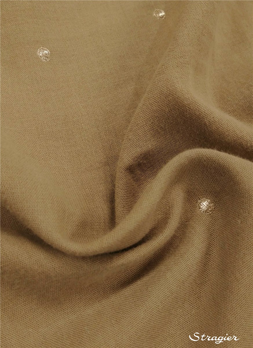 Embroidered Double Cotton Gauze - Etincelles - Or clair - Beige Sandfox