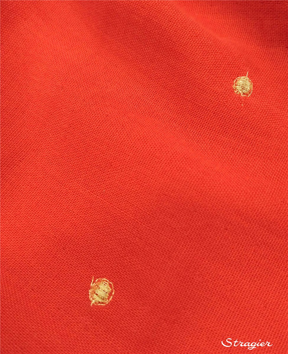 Double Gaze de Coton brodée - Etincelles - Or clair - Corail