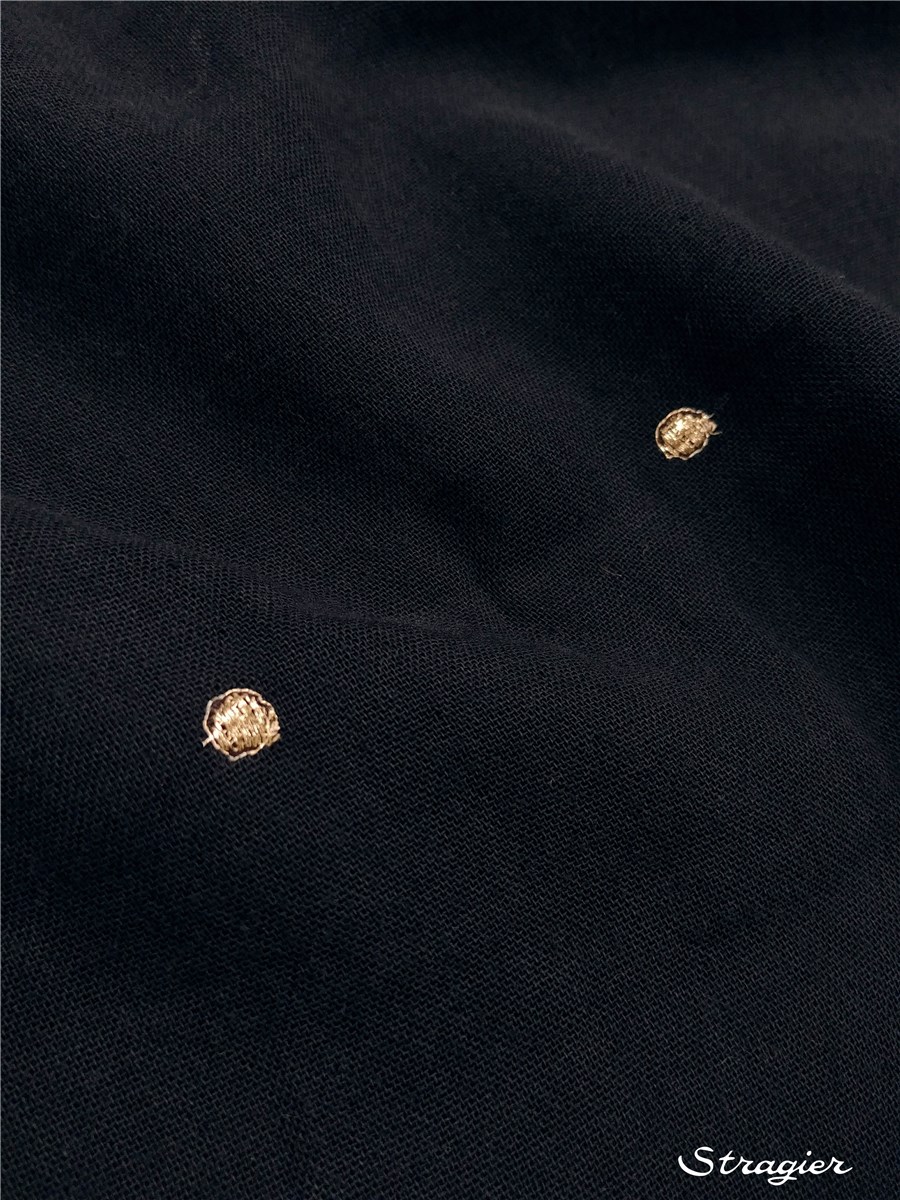 Embroidered Double Cotton Gauze - Etincelles - Or clair - Marine