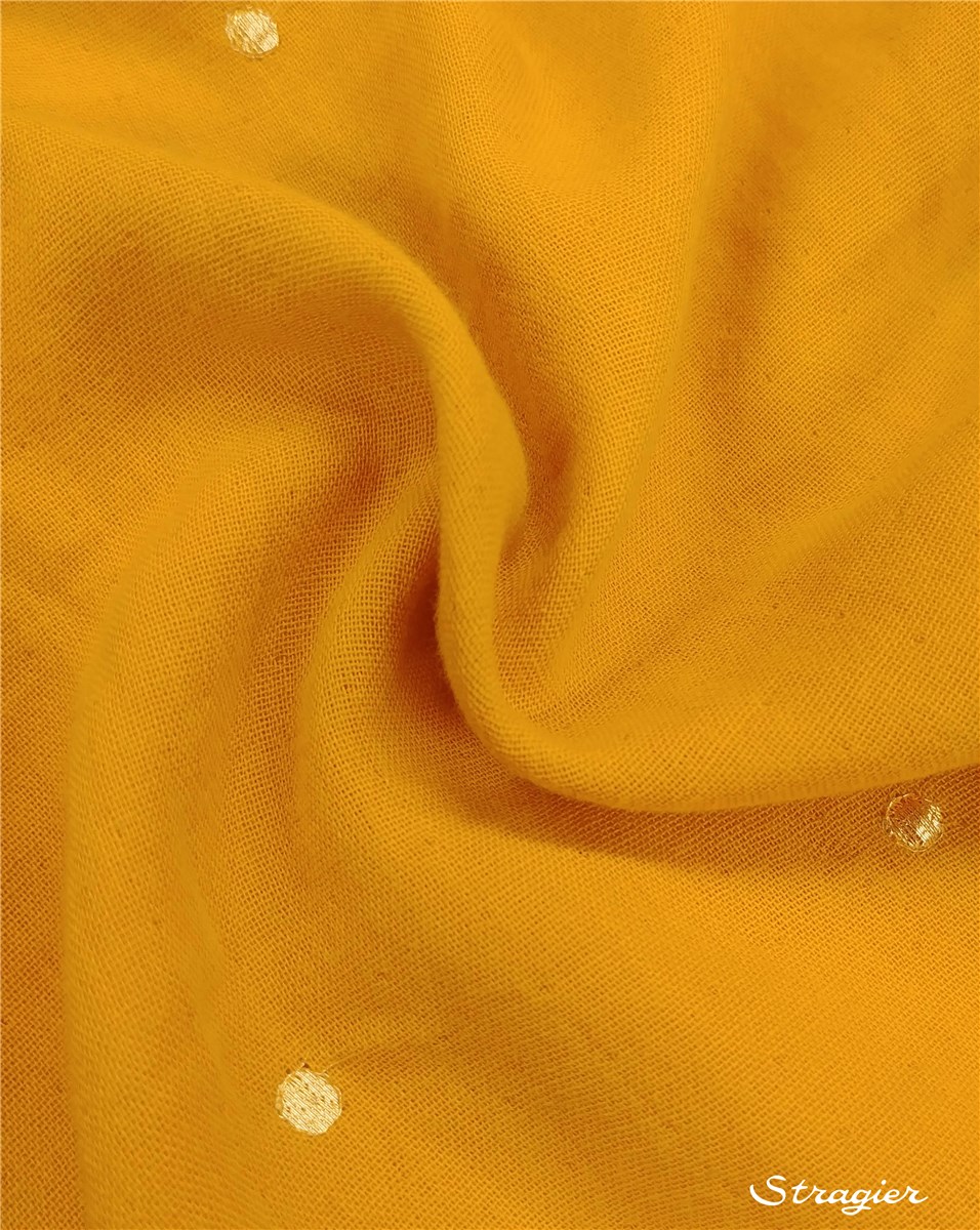 Double Gaze de Coton brodée - Etincelles - Or clair - Moutarde 