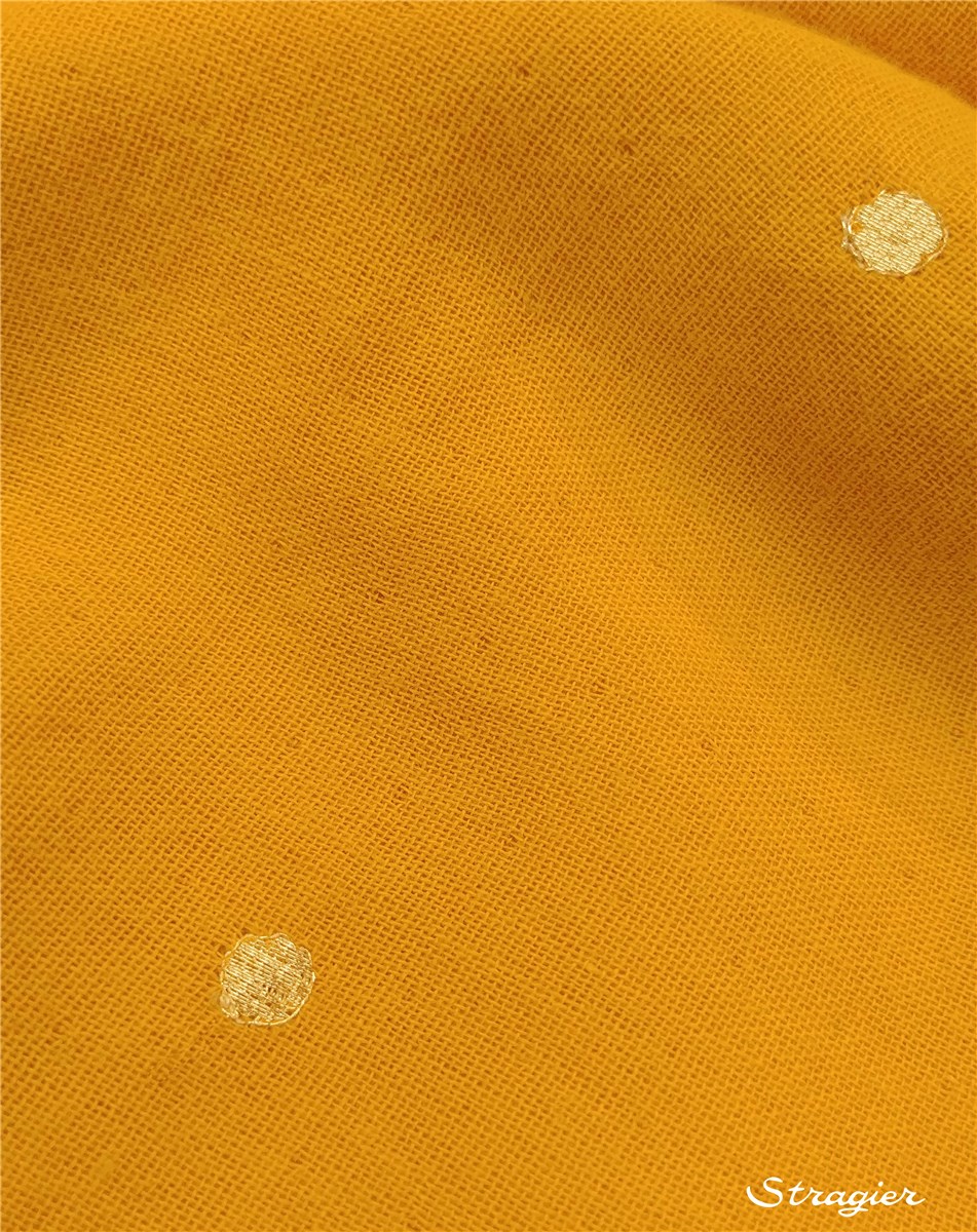 Double Gaze de Coton brodée - Etincelles - Or clair - Moutarde