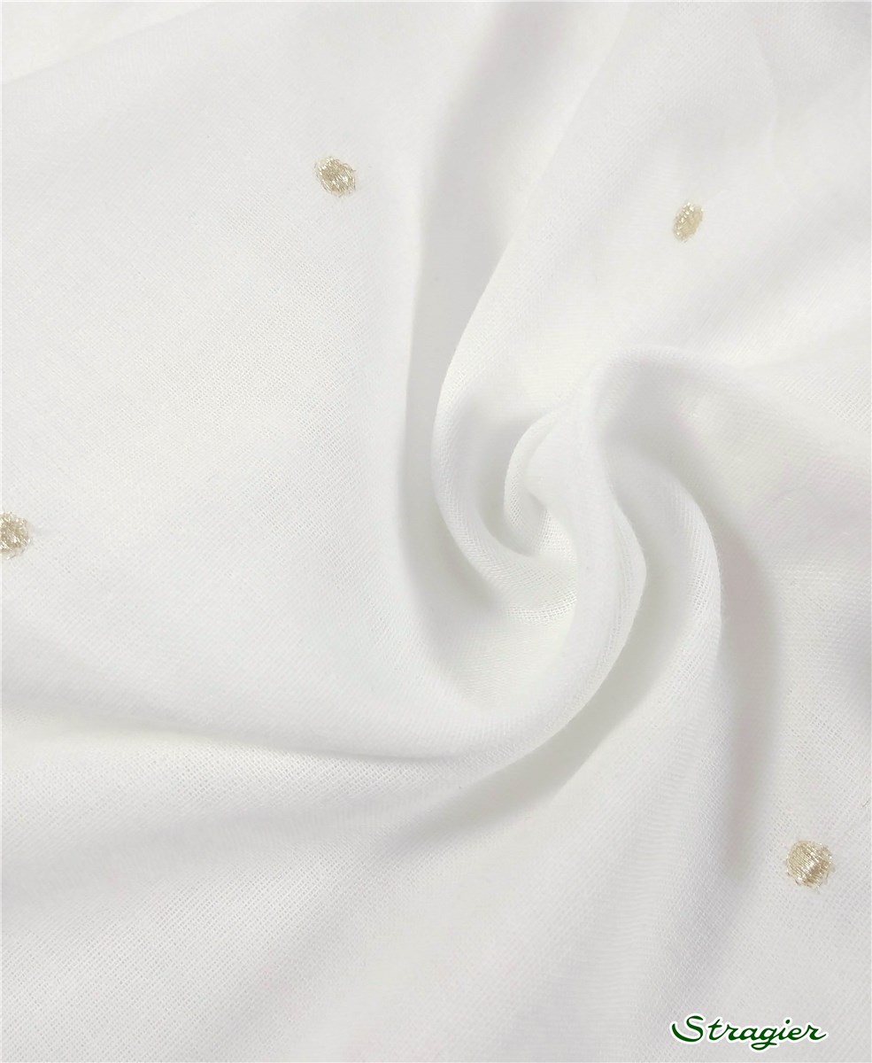 Embroidered Double Cotton Gauze - Etincelles - Or clair - Naturel