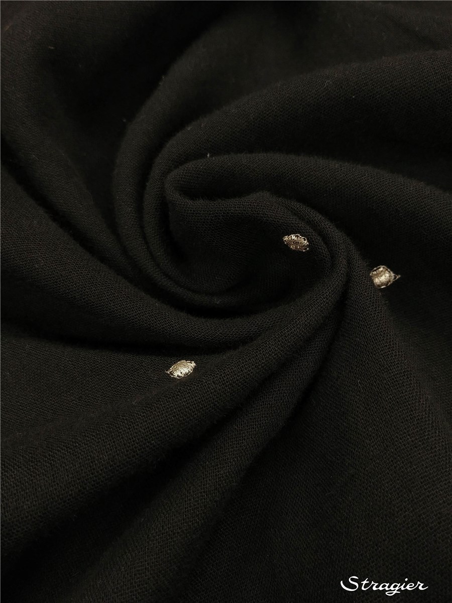 Embroidered Double Cotton Gauze - Etincelles - Or clair - Noir