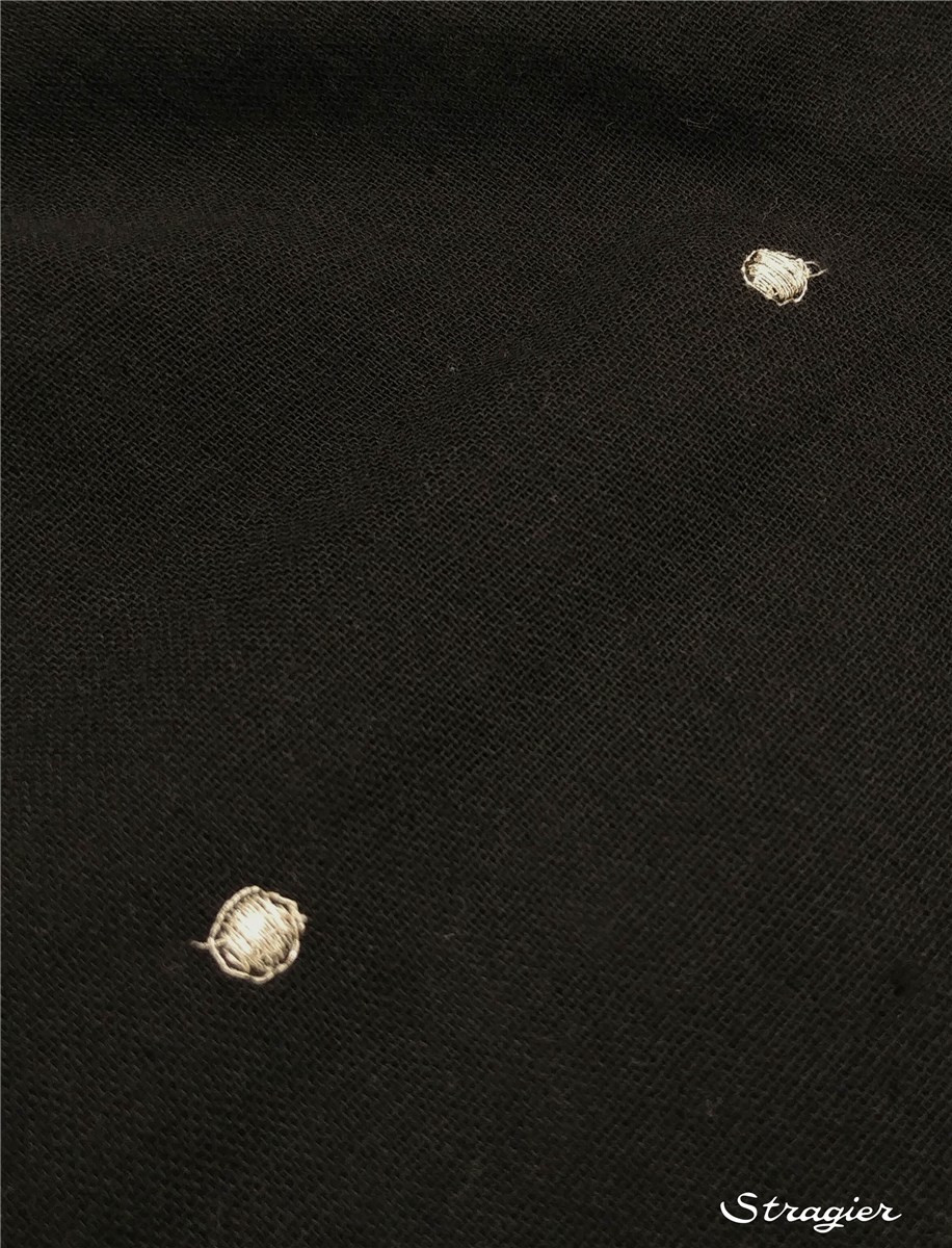 Embroidered Double Cotton Gauze - Etincelles - Or clair - Noir