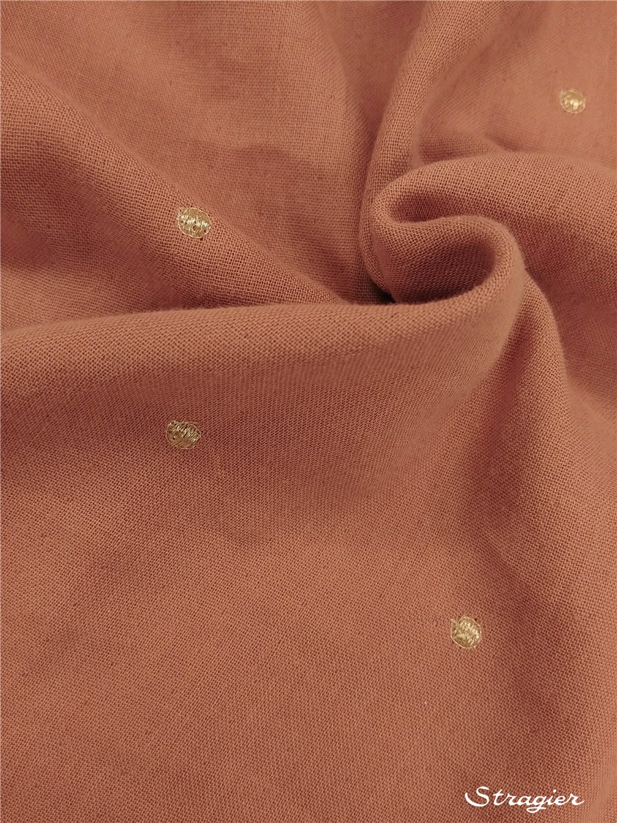 Embroidered Double Cotton Gauze - Etincelles - Or clair - Rose cuivré