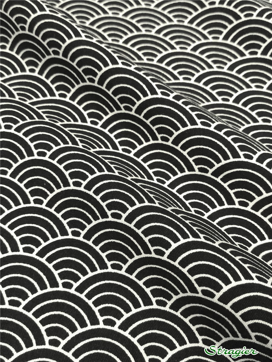 Twill Viscose Soft - Seigaiha - Blanc et Noir 