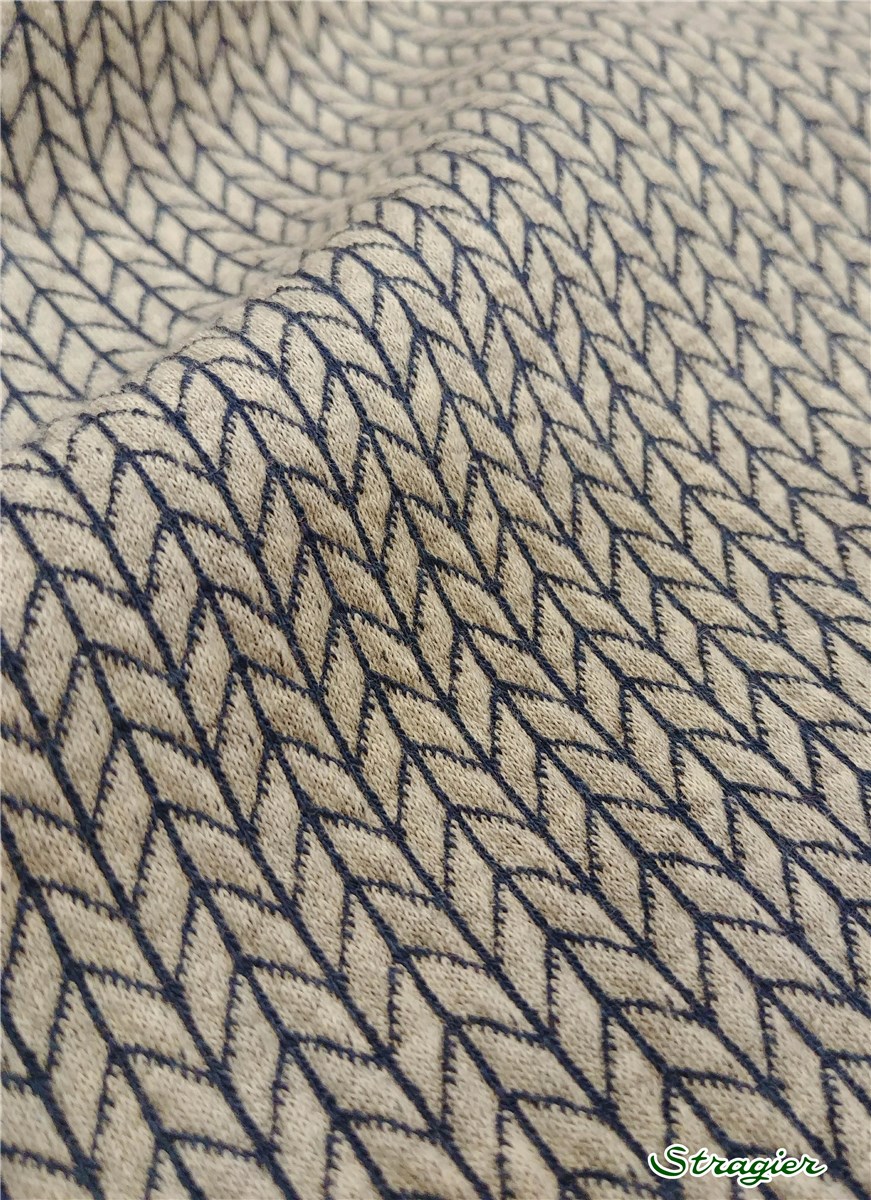 Jersey Jacquard Coton BIO - Stretch - Big Knit - Gris Perle-Bleu Denim 