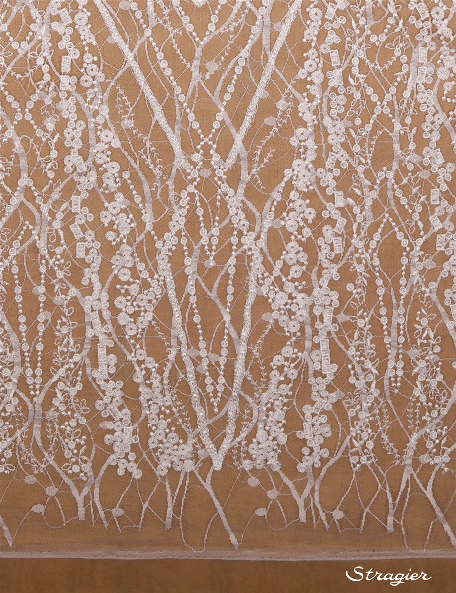 Broderie sur Tulle - Joallie - Porcelaine Stragier - 140 cm