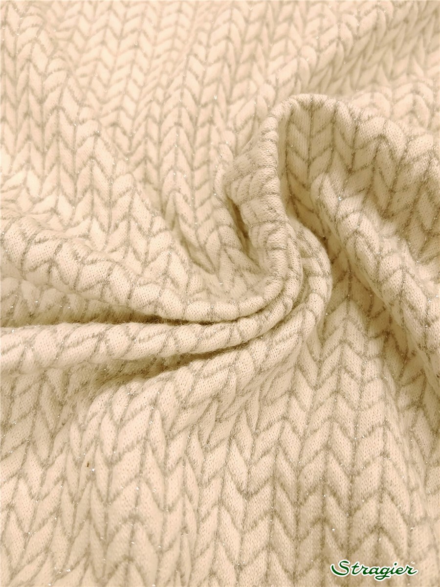 Jersey Jacquard Coton BIO - Stretch - Big Knit - Porcelaine-Argent 