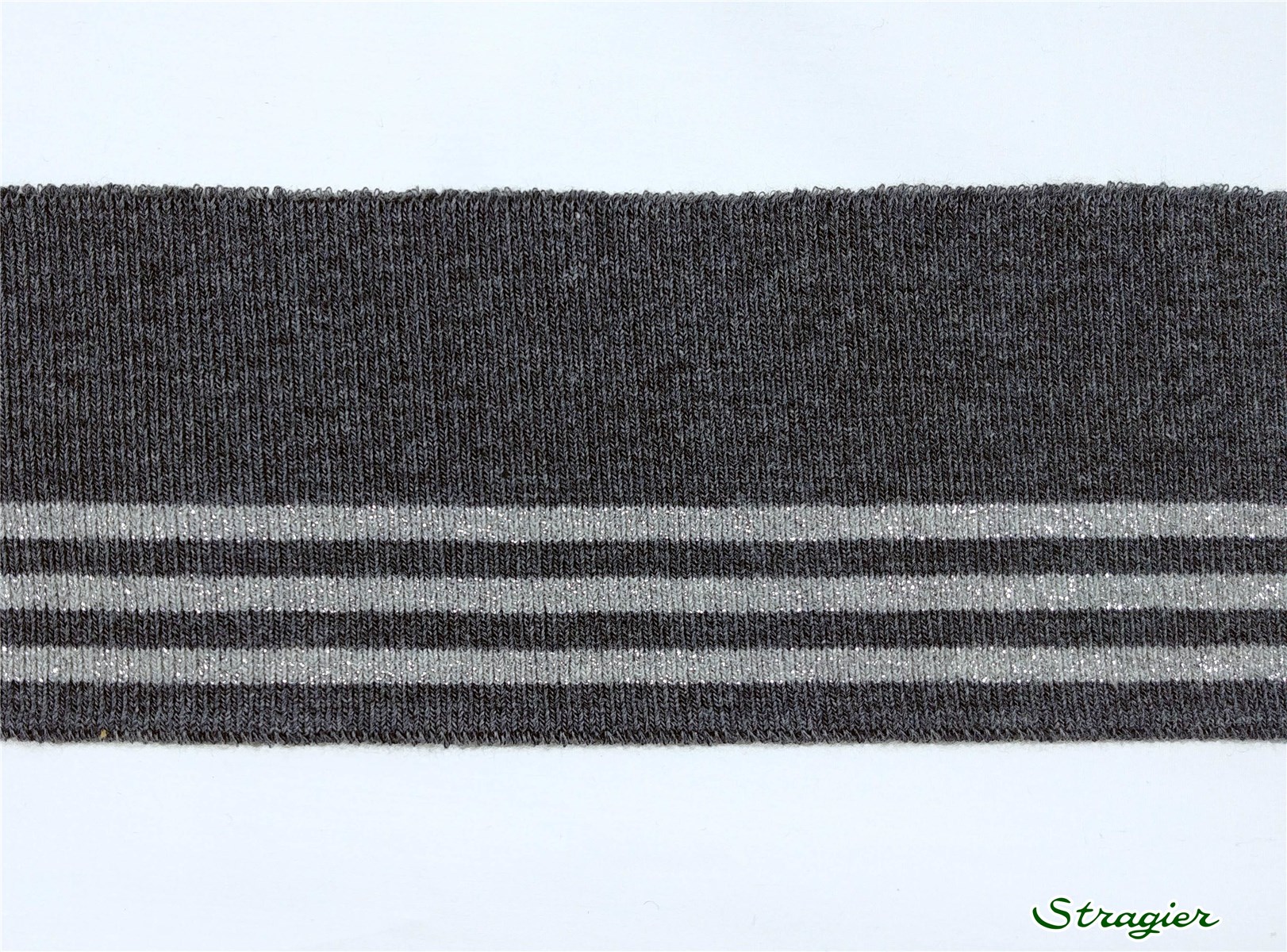 Cuffs - Bord Tricot - Stripes 1 - Graphite-Argent - 7 cm- Se vend par pièce complète de 1,4m