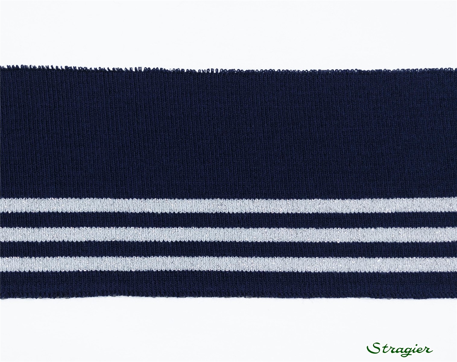 Cuffs - Bord Tricot - Stripes 1 - Marine-Argent clair - 7 cm- Se vend par pièce complète de 1,4m