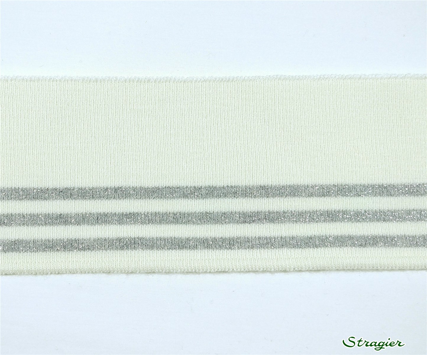 Cuffs - Bord Tricot - Stripes 1 - Porcelaine-Argent - 7 cm- Se vend par pièce complète de 1,4m