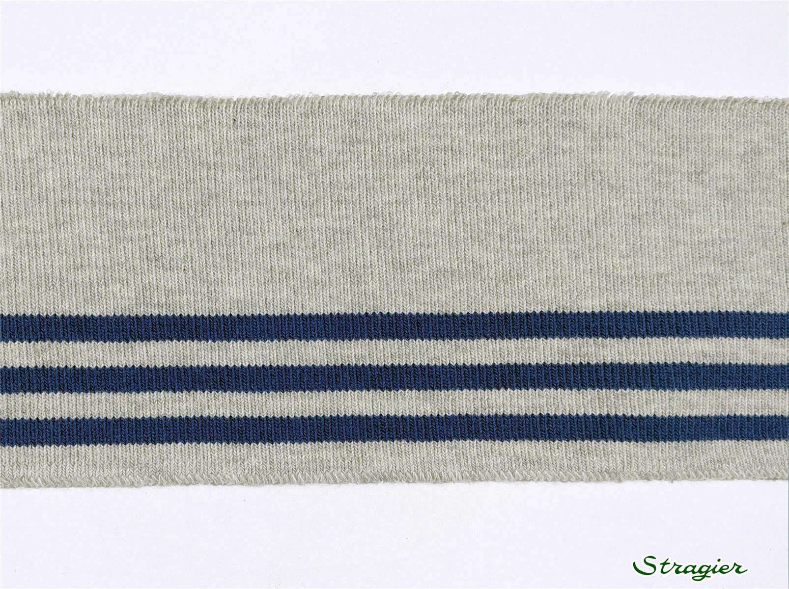 Cuffs - Bord Tricot - Stripes 1 - Gris Perle-Bleu Denim - 7 cm- Se vend par pièce complète de 1,4m
