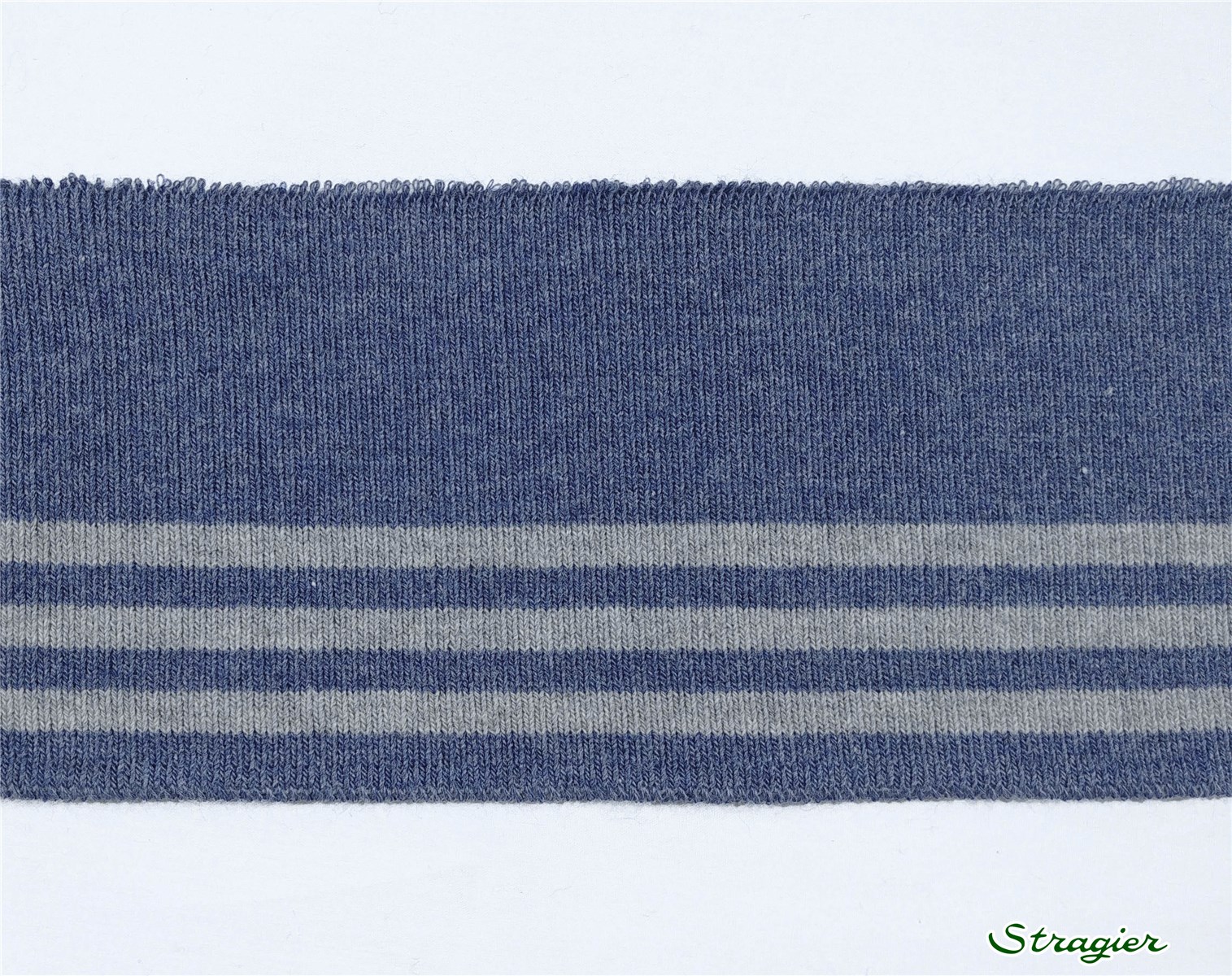 Cuffs - Bord Tricot - Stripes 1 - Indigo-Gris chiné - 7 cm- Se vend par pièce complète de 1,4m