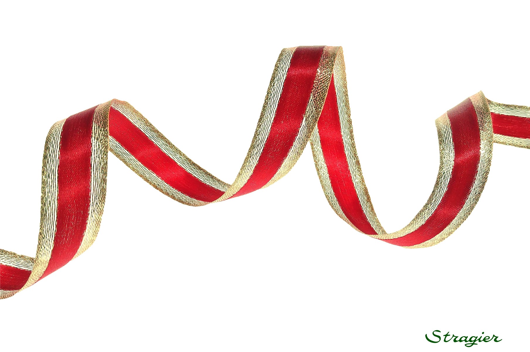Ruban Satin + Lurex - uni - Or et Rouge - 20 mm