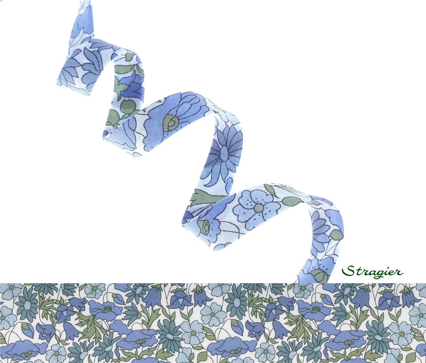 Biais Liberty - 4095 Poppy and Daisy - Azur - 10 mm