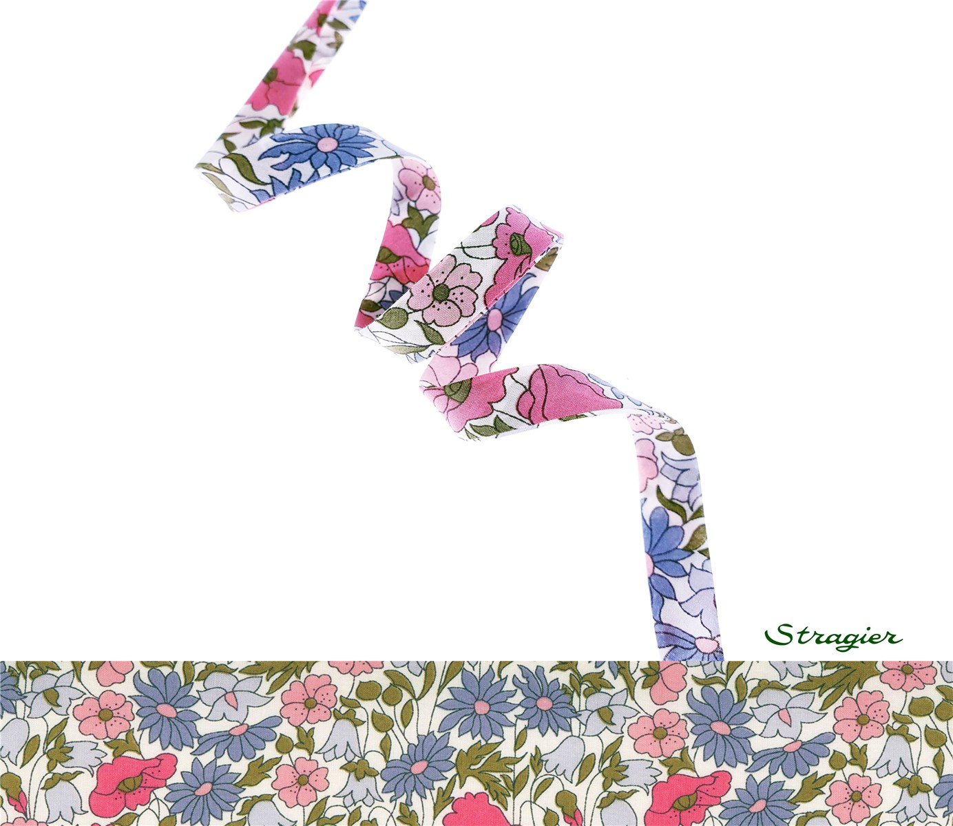 Biais Liberty - 4095 Poppy and Daisy - Hortensias - 10 mm