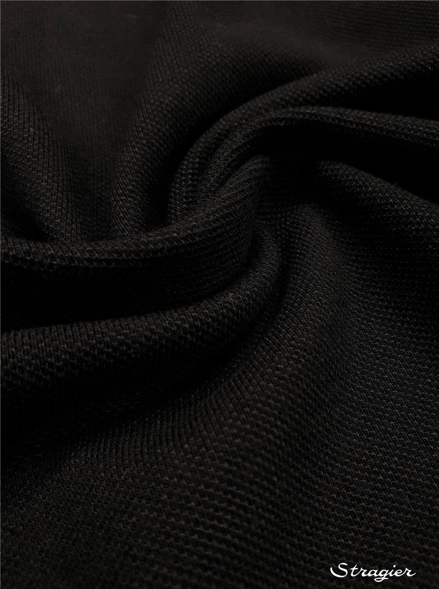 Pure Cotton Piqué Knitted Fabric - Plain - Noir