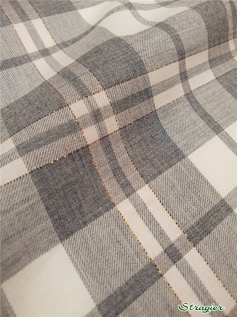 Twill souple Coton & Lurex - Carreaux - Gris-Rose perle-Cuivre