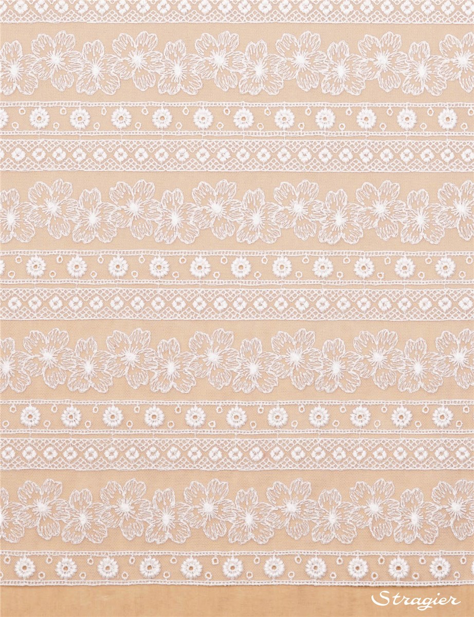 Broderie fine Coton sur tulle souple - Epoclia - Porcelaine Stragier - 125 cm