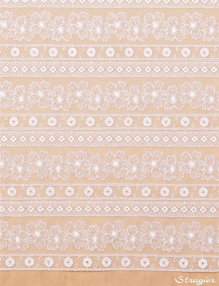 Broderie fine Coton sur tulle souple - Epoclia - Ivoire Stragier - 125 cm