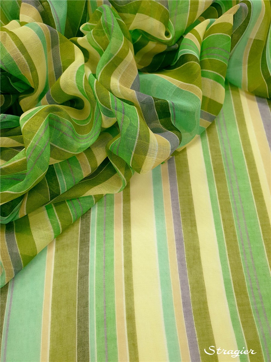 Voile de Coton Suisse - Rayures Bayadère - Menthe & Chlorophylle 
