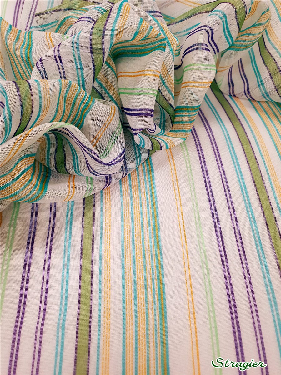 Swiss Cotton Voile - Rayures - Multi sur Blanc