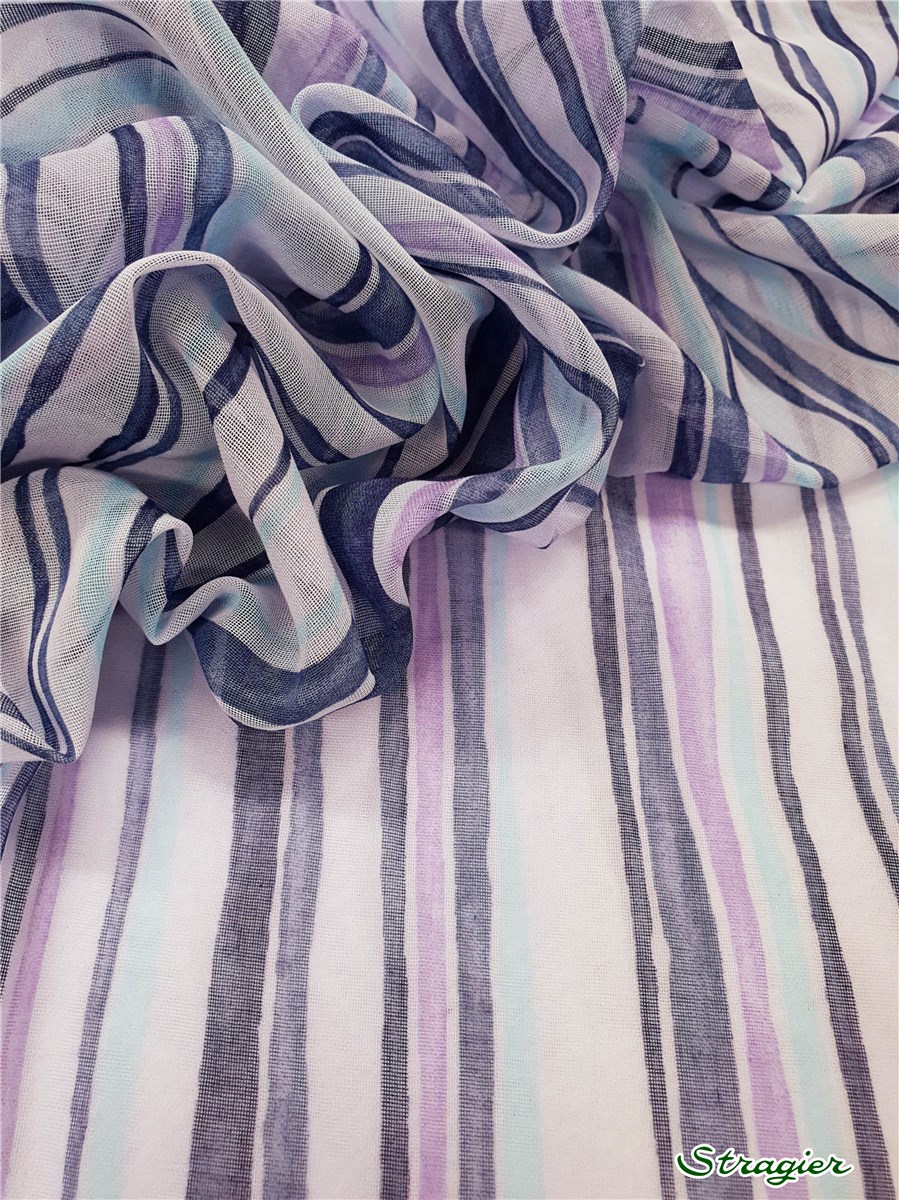 Voile de Coton Suisse - Rayures - Bleu Encre 