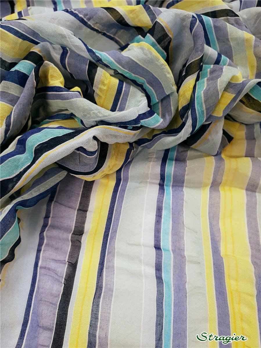 Voile de Coton Suisse - Seersucker - Rayures Bayadère - Yellow - Marine 