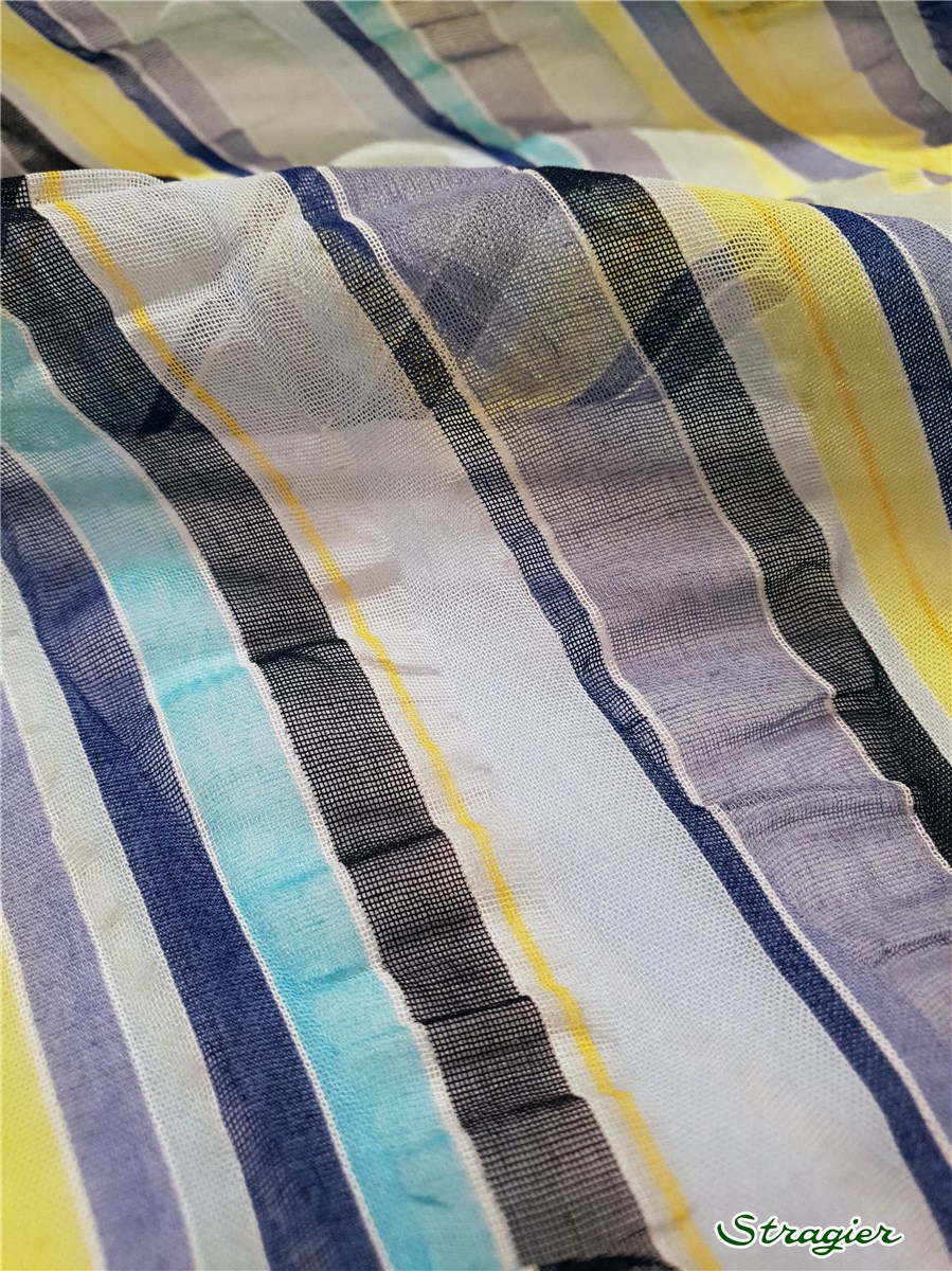Swiss Cotton Voile - Seersucker - Rayures Bayadère - Yellow - Marine