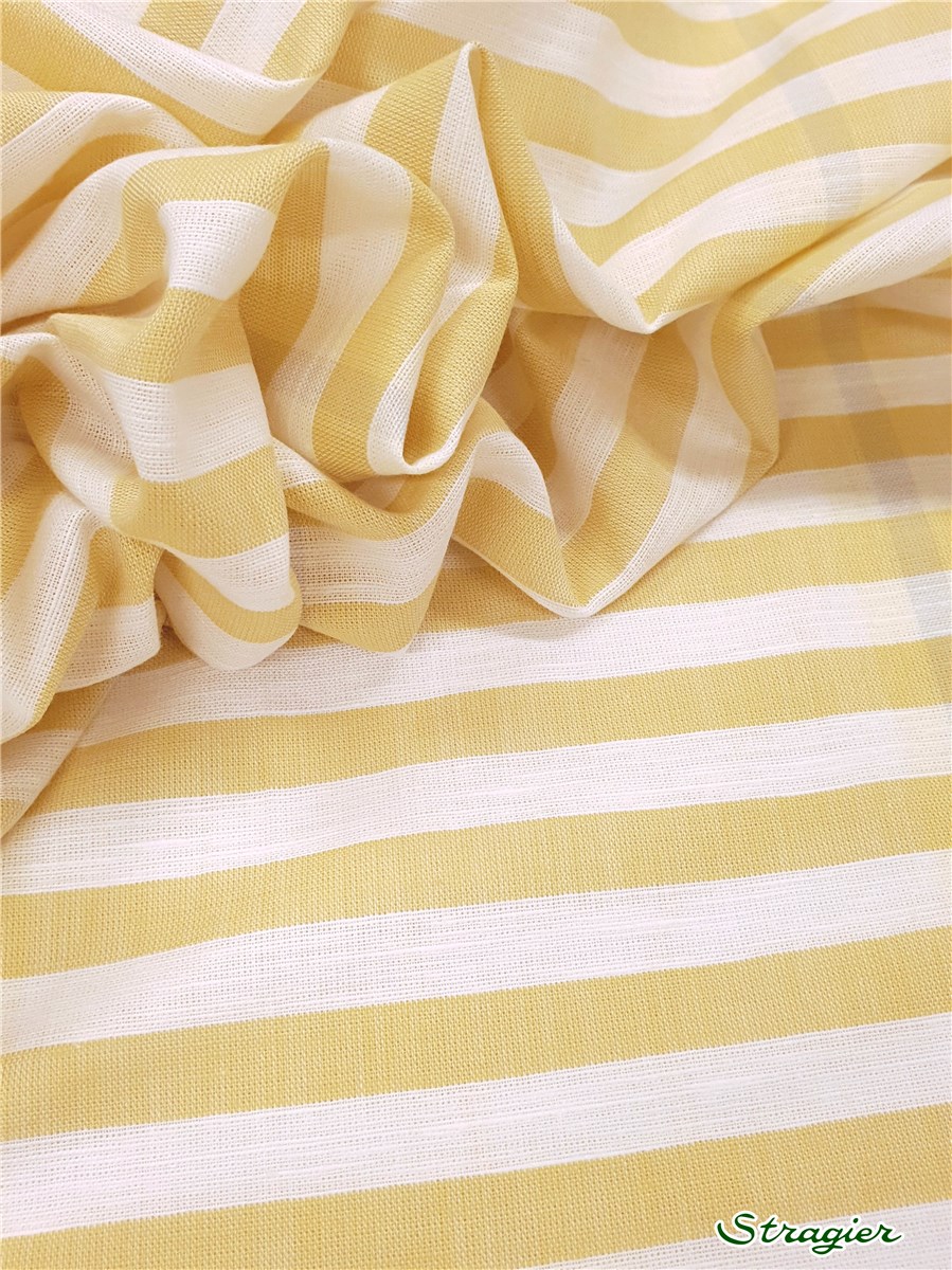 Coton souple - Rayures 10mm - Paille-Blanc 
