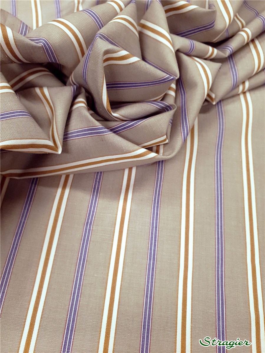 Popeline - Rayures - Beige-Camel-Bleu 