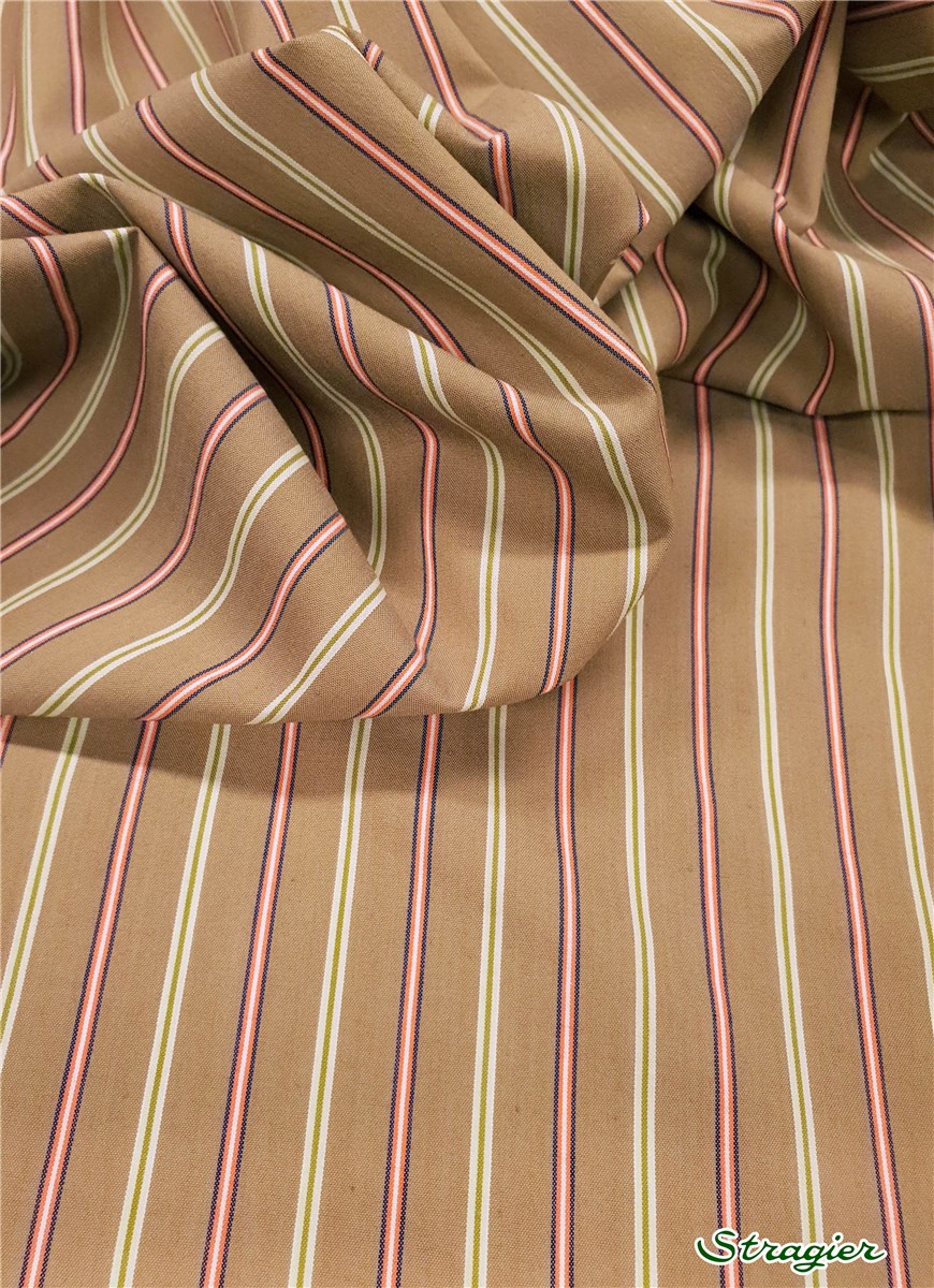 Combed Cotton Poplin - stretch - Rayures - Beige multi
