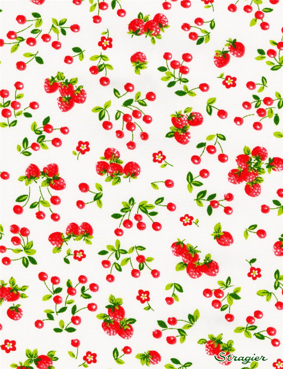 Organic Cotton Poplin - Cerise &amp; Fraise - Rouge-Blanc