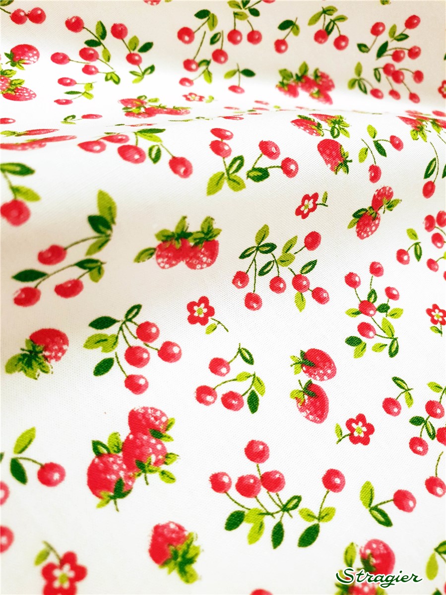 Organic Cotton Poplin - Cerise &amp; Fraise - Rouge-Blanc