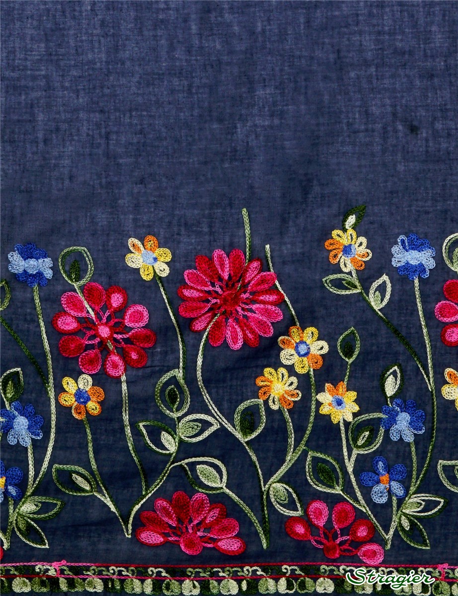 Gaze de Coton brodée - Suedia - Marine multicolore 