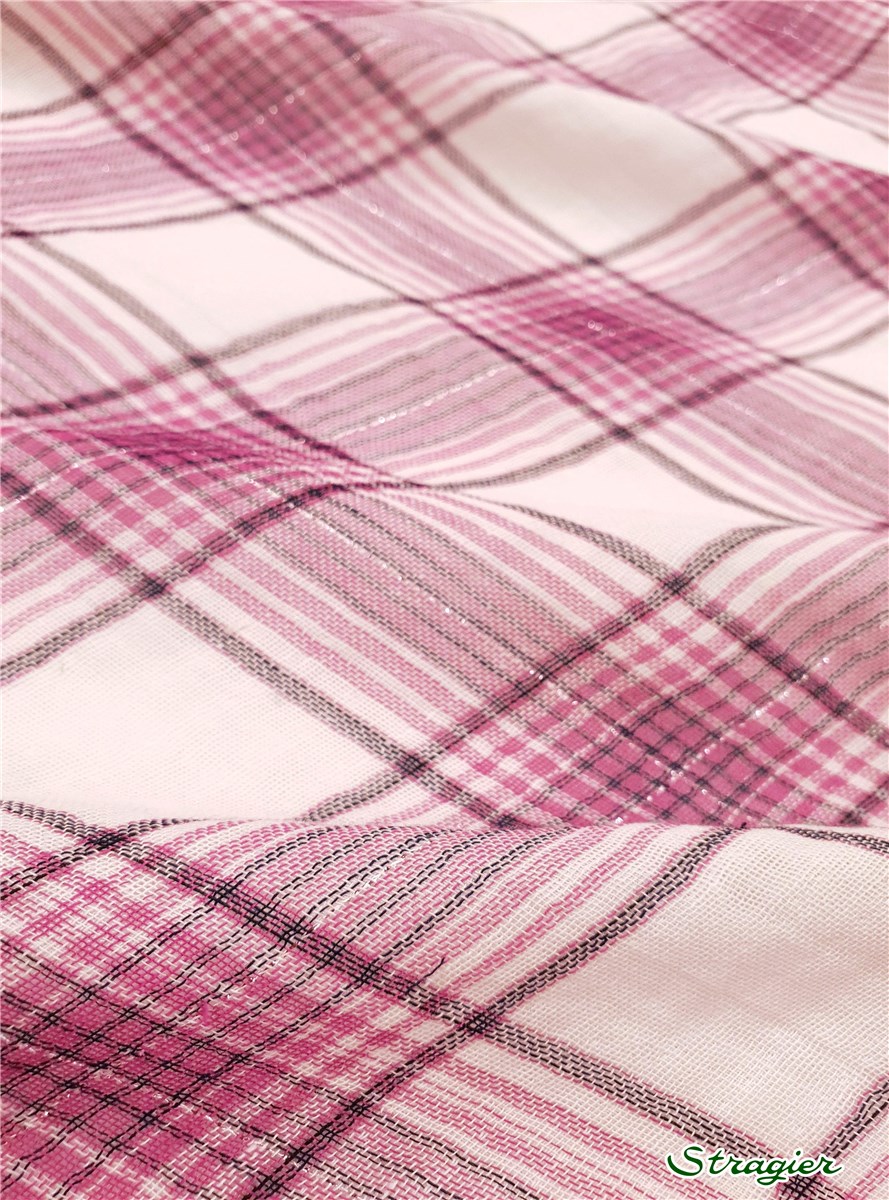Cotton Gauze - Carreaux - Cyclamen et Lurex