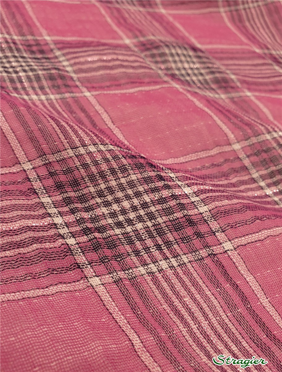Cotton Gauze - Carreaux - Framboise et Lurex
