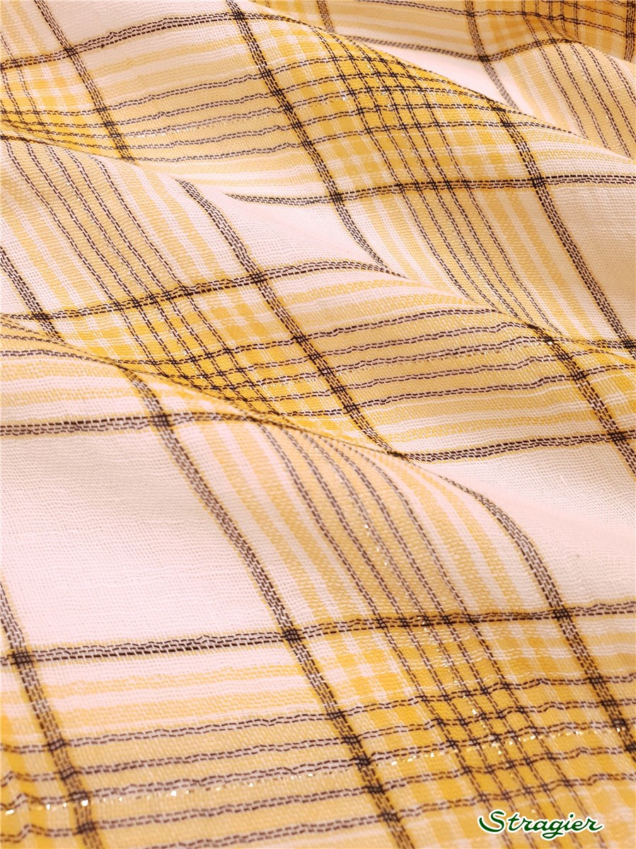 Gaze de Coton - Carreaux - Jaune Paille et Or
