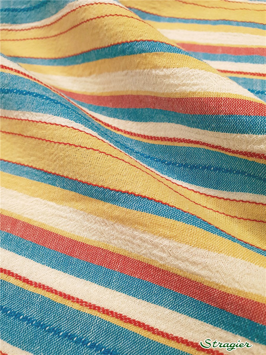 Coton &amp; Viscose - Rayures Bayadères - Moutarde-Bleu