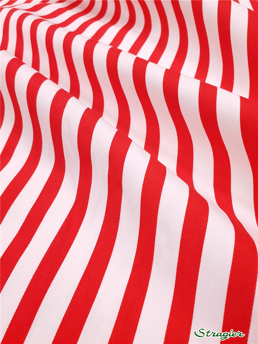 Coton sergé - Rayures - Blanc-Rouge 