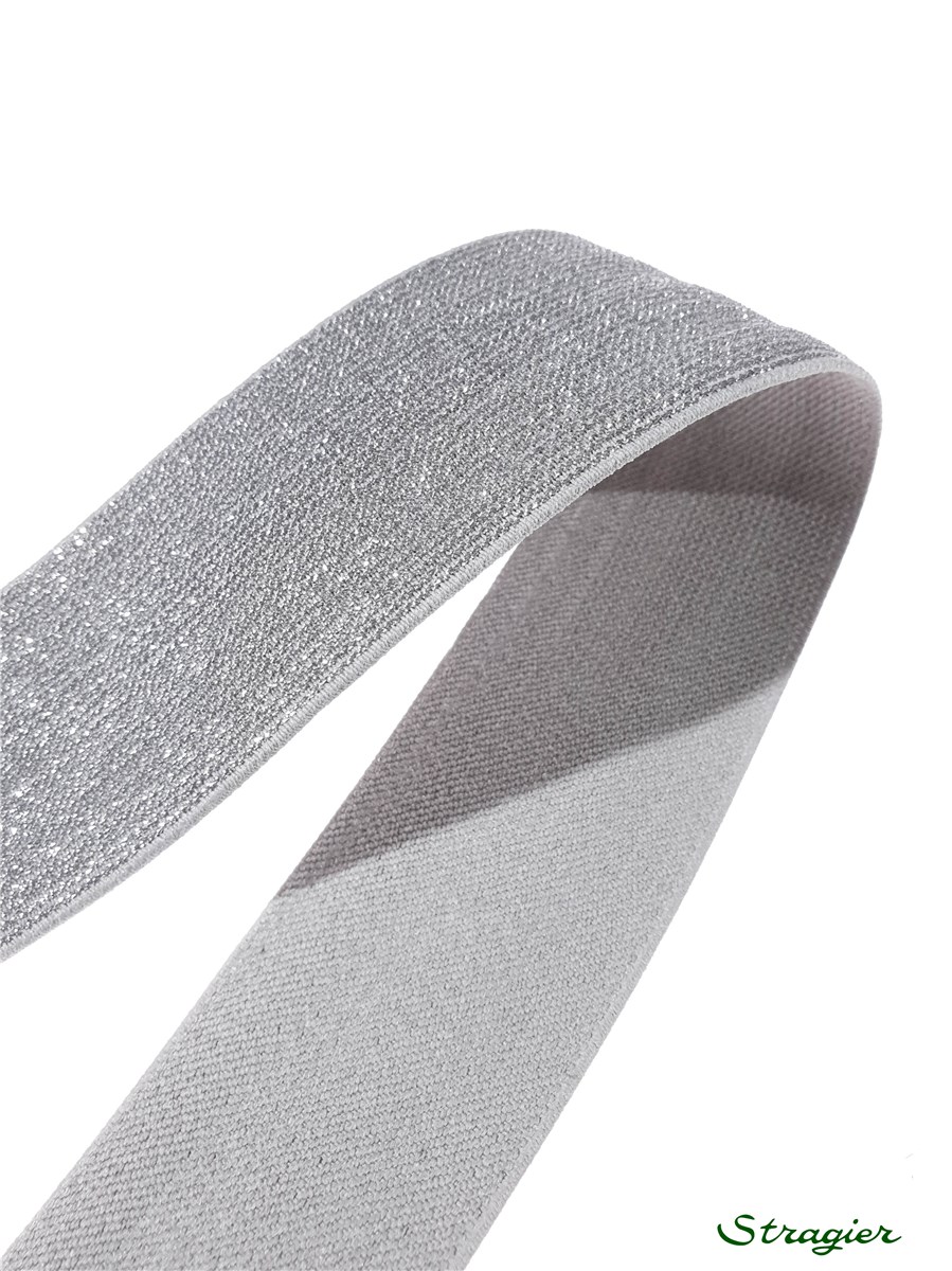 Elastic Tape with Lurex - uni - Gris beige Or - 50 mm