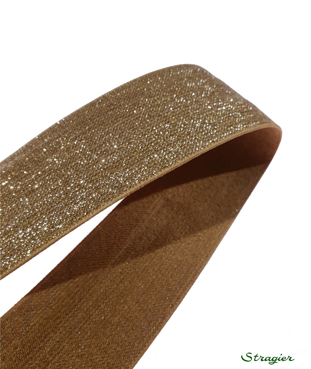 Elastic Tape with Lurex - uni - Noisette Or - 50 mm