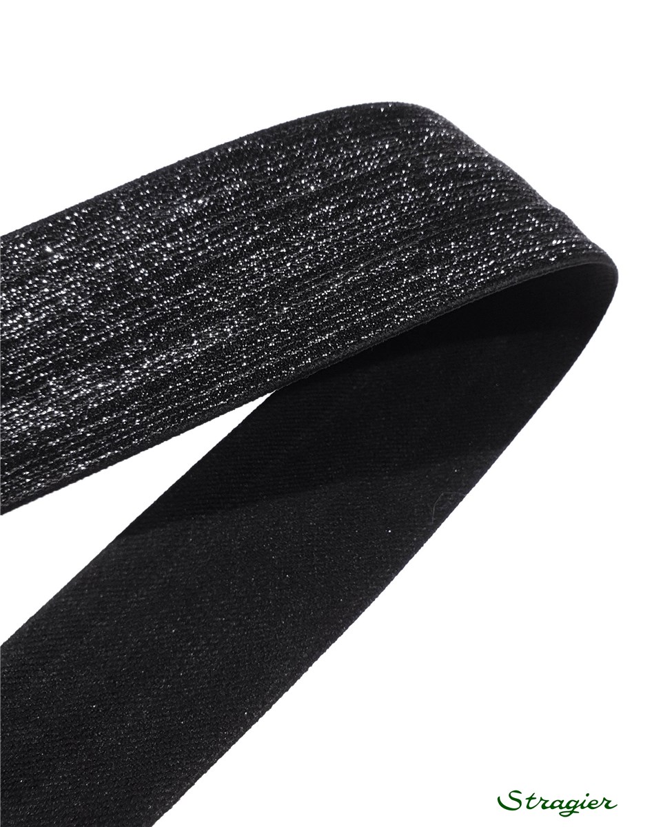 Elastic Tape with Lurex - uni - Noir argent - 50 mm
