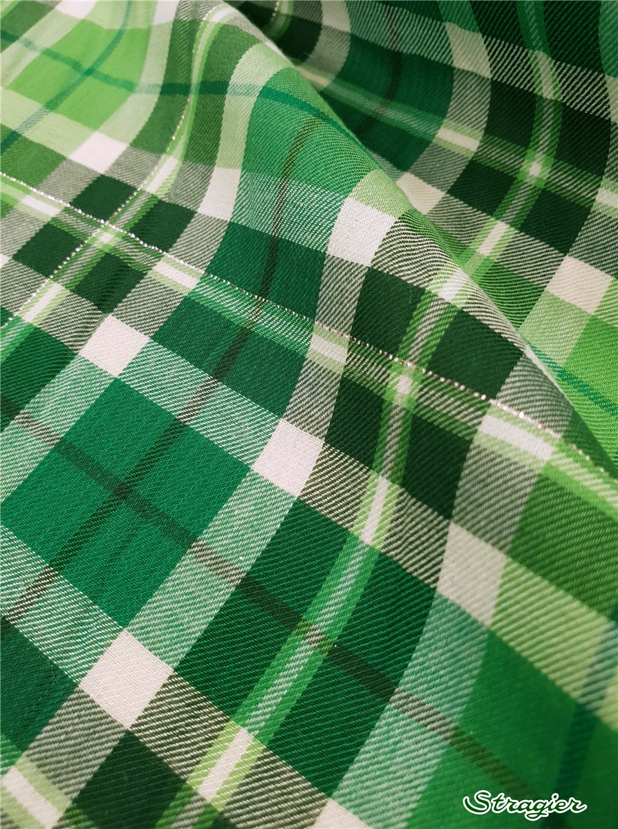 Cotton &amp; Lurex Twill - smooth - Carreaux - Vert Emeraude
