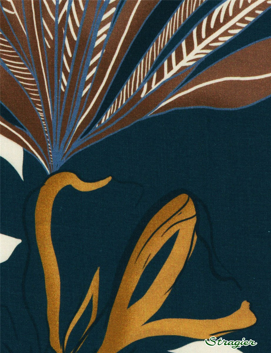 Popeline Coton peigné - Gipsia - Bleu Petrole-Ocre 