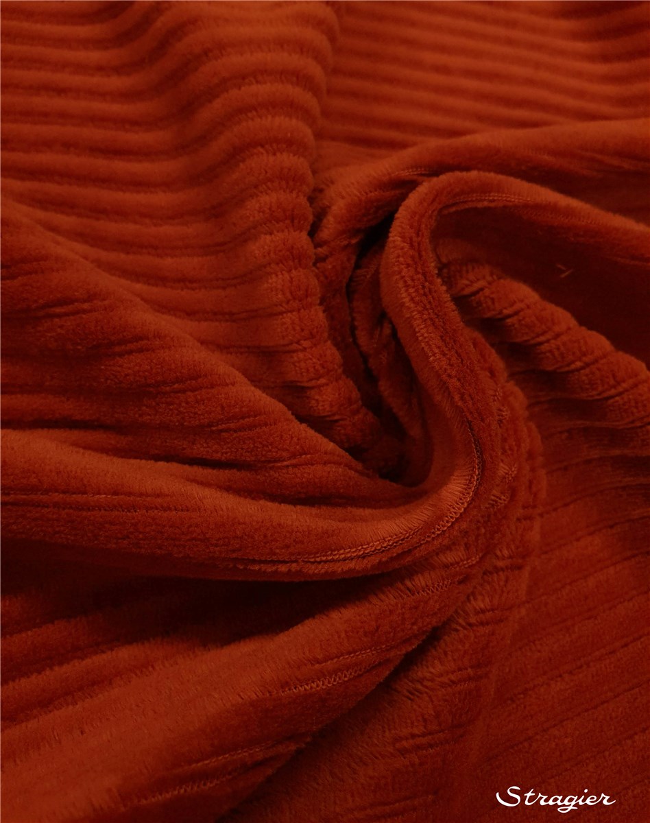 Maille Velours milleraies stretch - Côtes 6mm - Sienne Rouille 