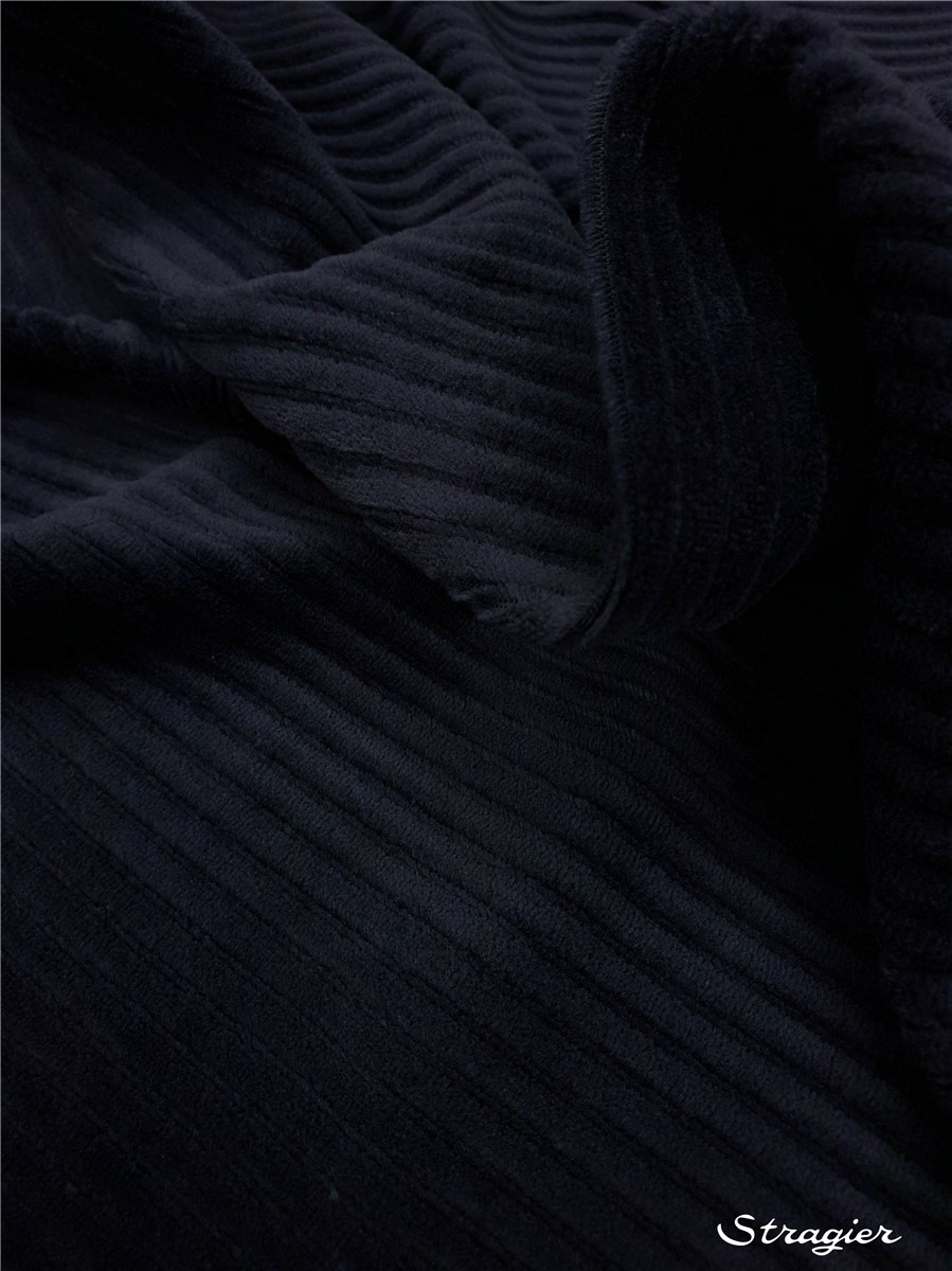 Maille Velours milleraies stretch - Côtes 6mm - Marine 